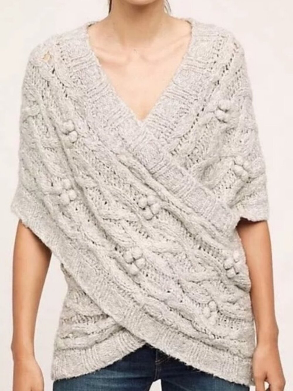 Anthropologie Light Taupe Cable Popcorn Wrap Poncho